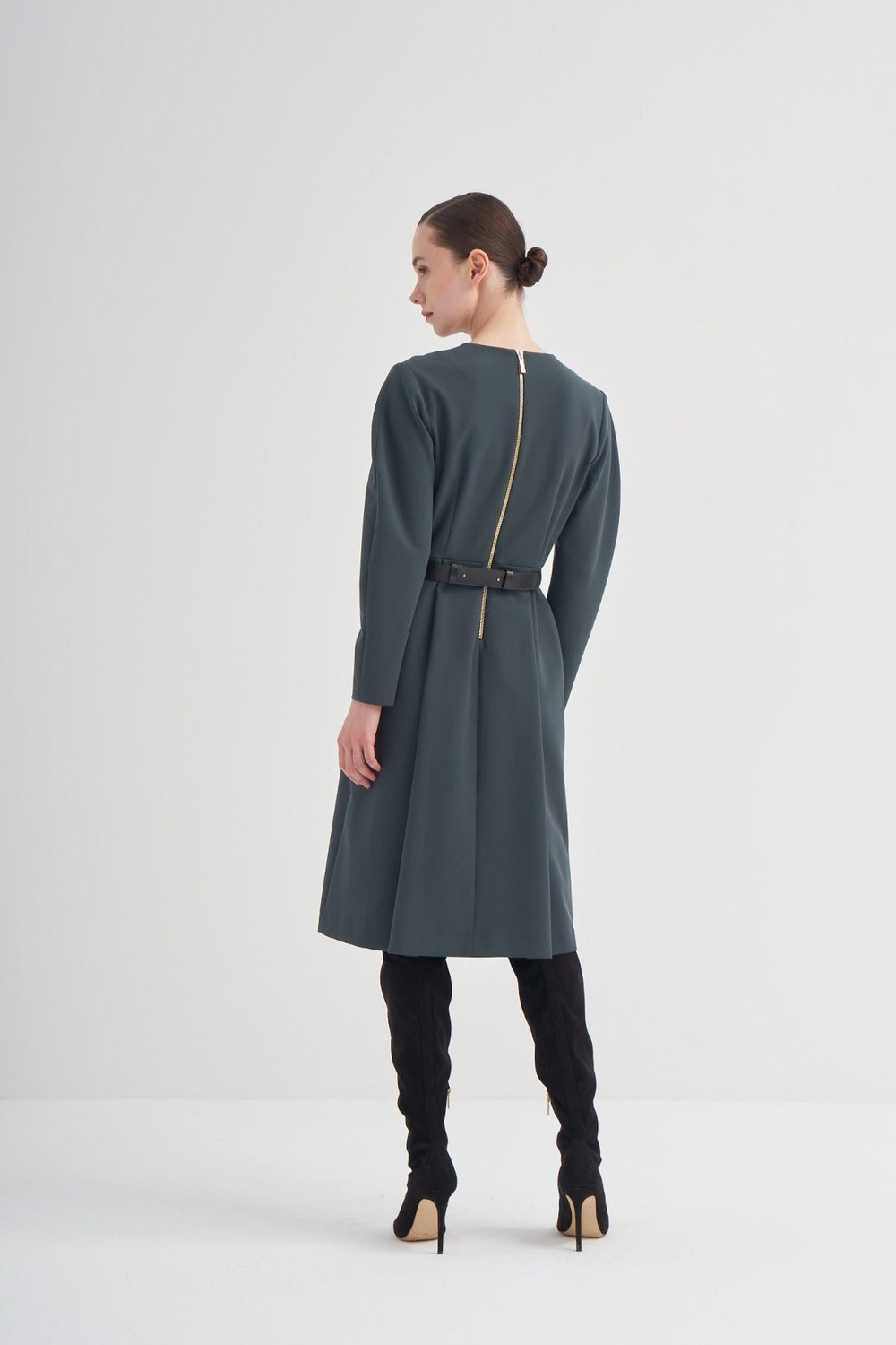 Pleated Polyviscose Dress Deep Forest