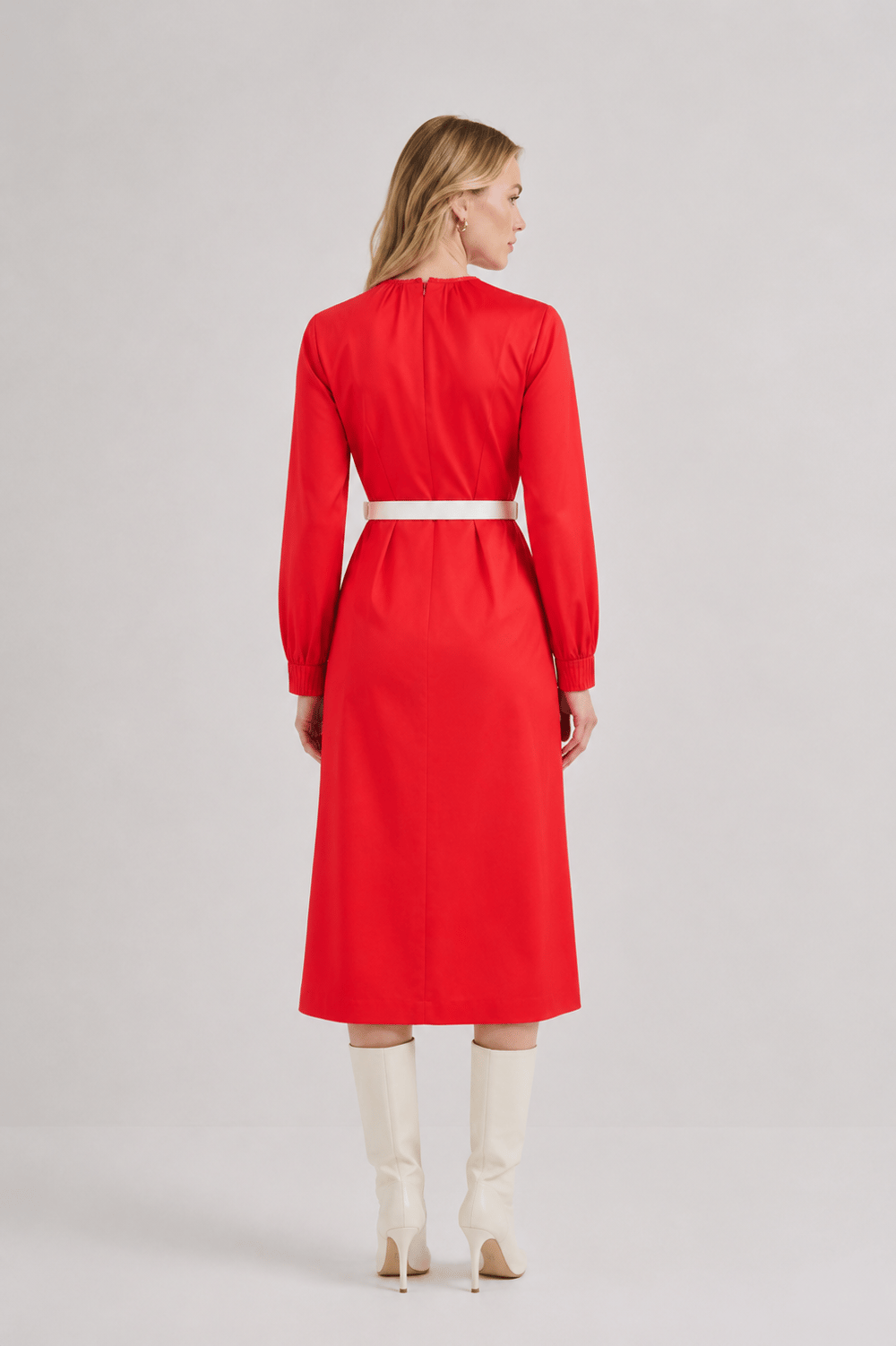 Pleat-pressing Detail Cotton Dress Red