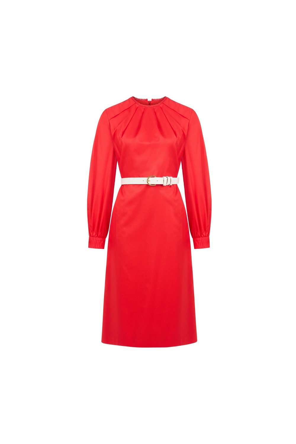 Pleat-pressing Detail Cotton Dress Red