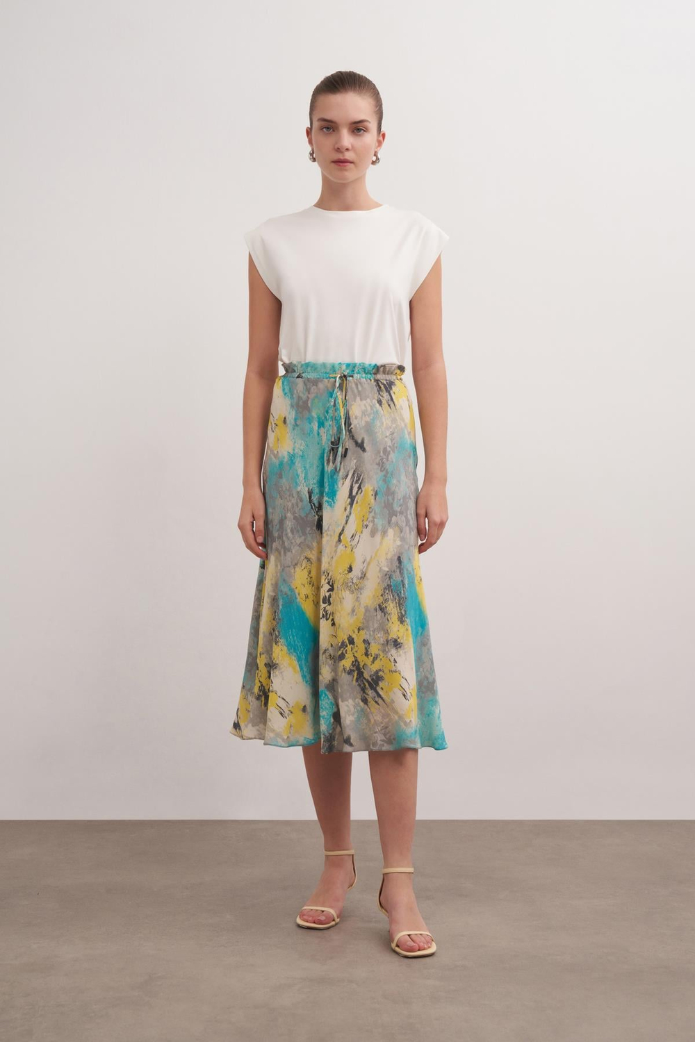 Cupro Skirt With Tie Detail Prınt