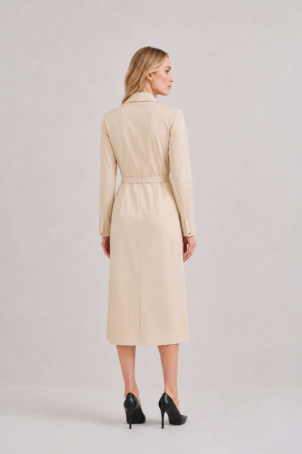 Shirt Collar Viscose Dress Stone
