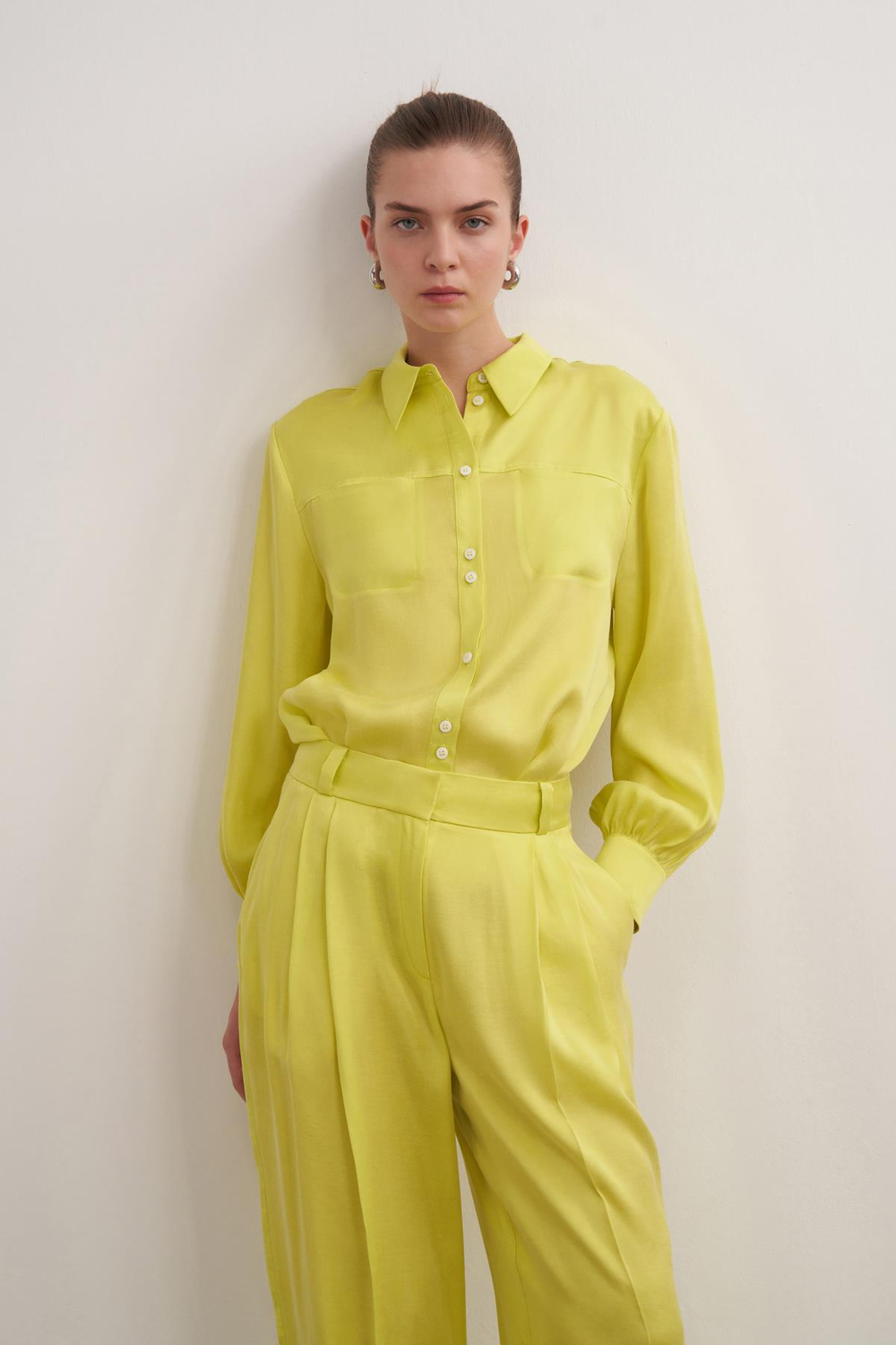 Tencel Karışımlı Gömlek Limon