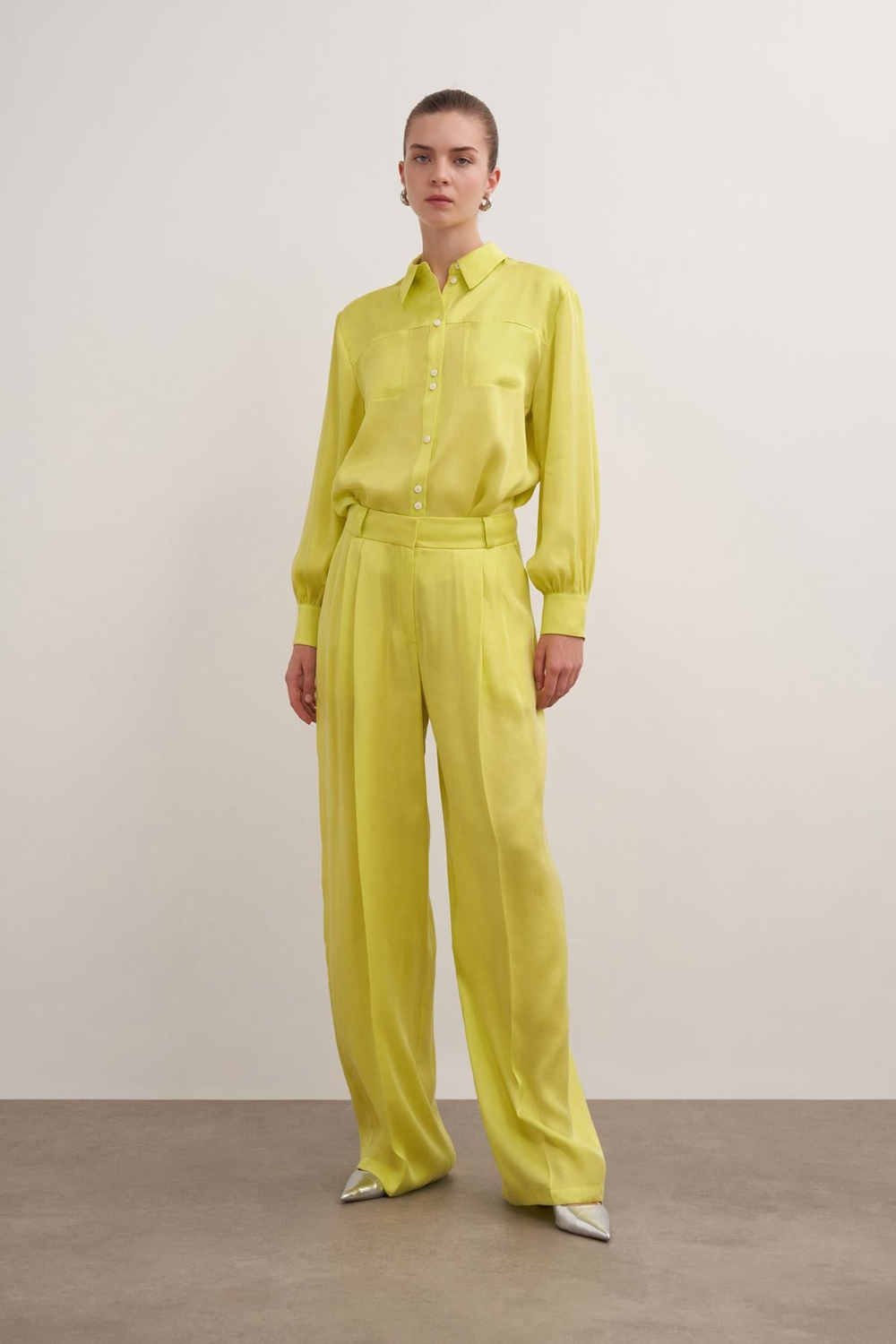 Tencel Karışımlı Gömlek Limon