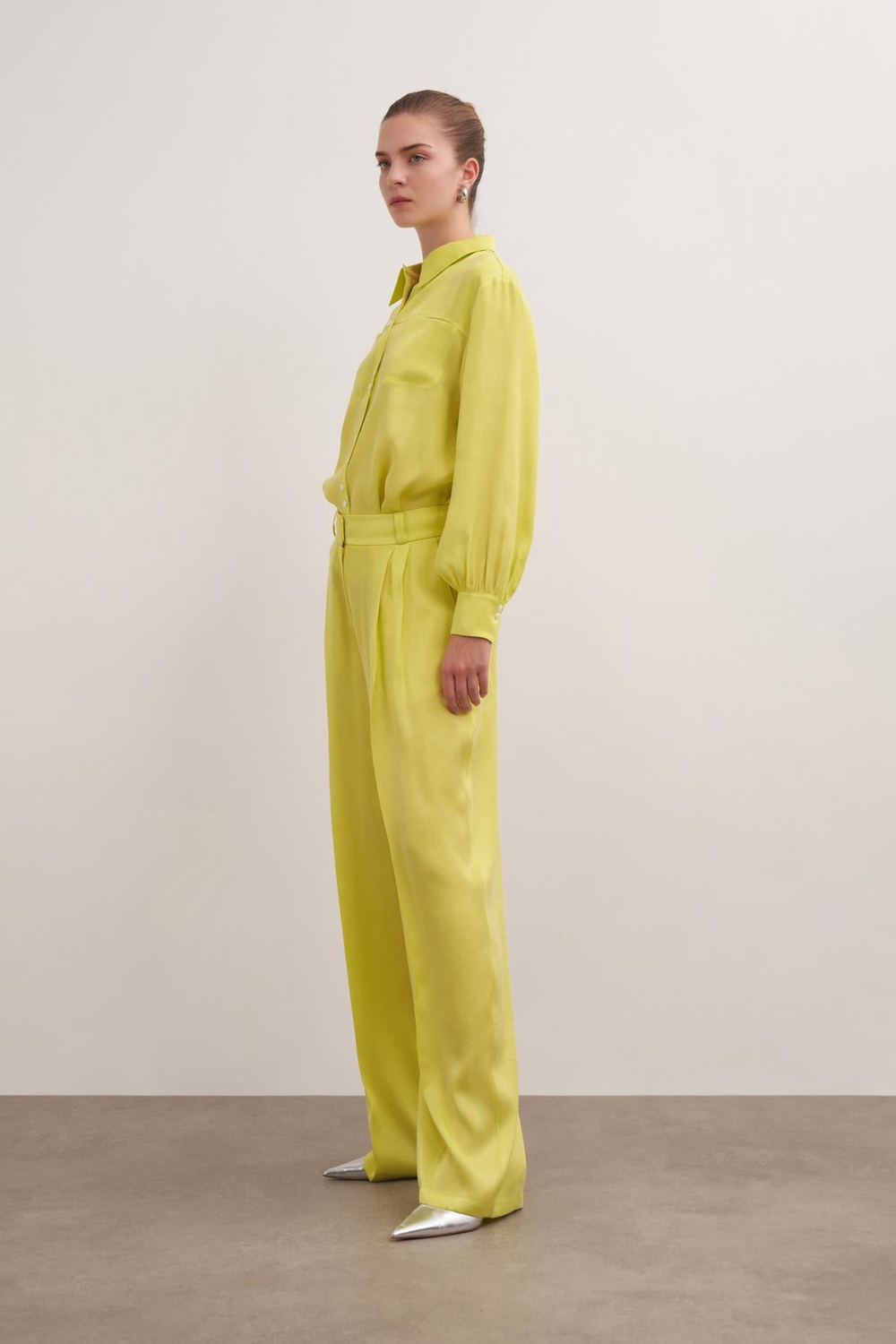 Tencel Blend Palazzo Trousers Lıme