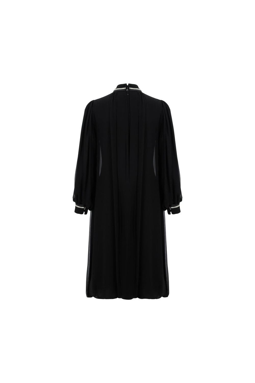 Chiffon Dress With Waterfall Neckline And Crystal Stone Embellishments Black