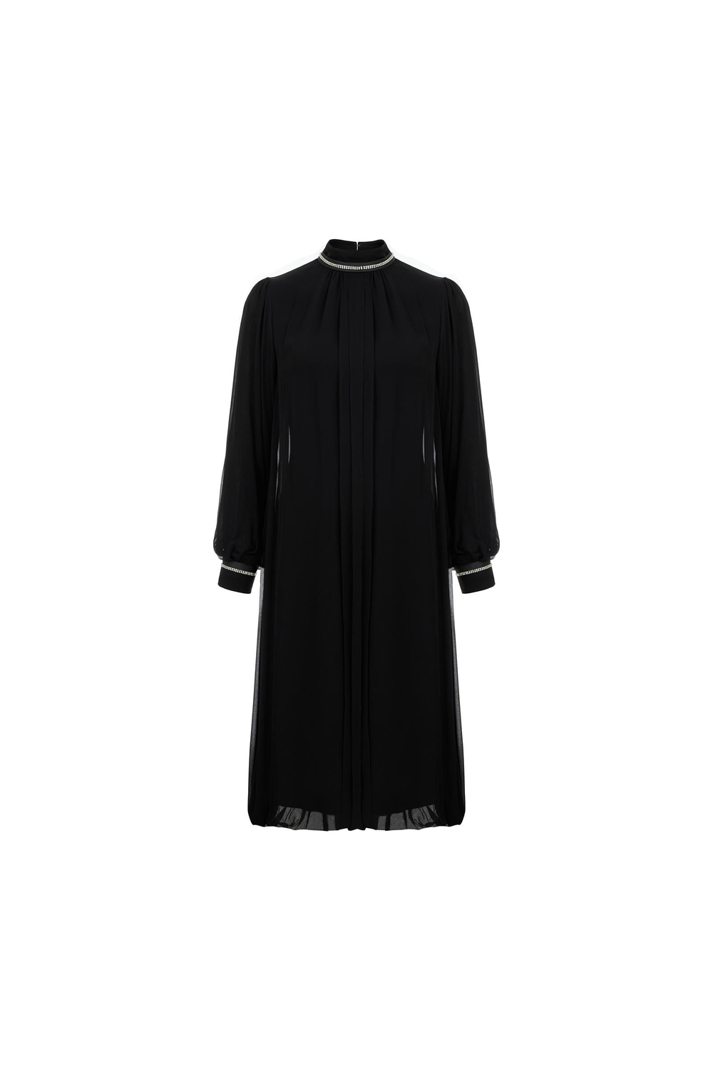 Chiffon Dress With Waterfall Neckline And Crystal Stone Embellishments Black