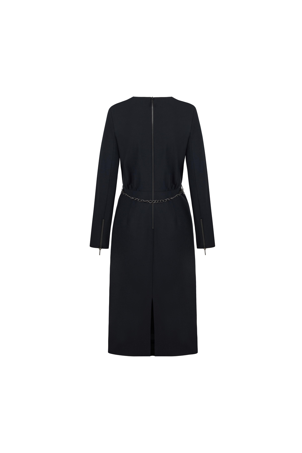Wool Dress With Chain Belt Black