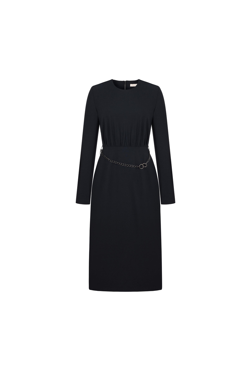 Wool Dress With Chain Belt Black