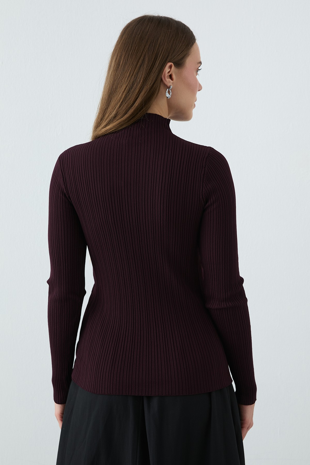 Erguvan Uzun Kollu Fitilli Triko Body Bordo