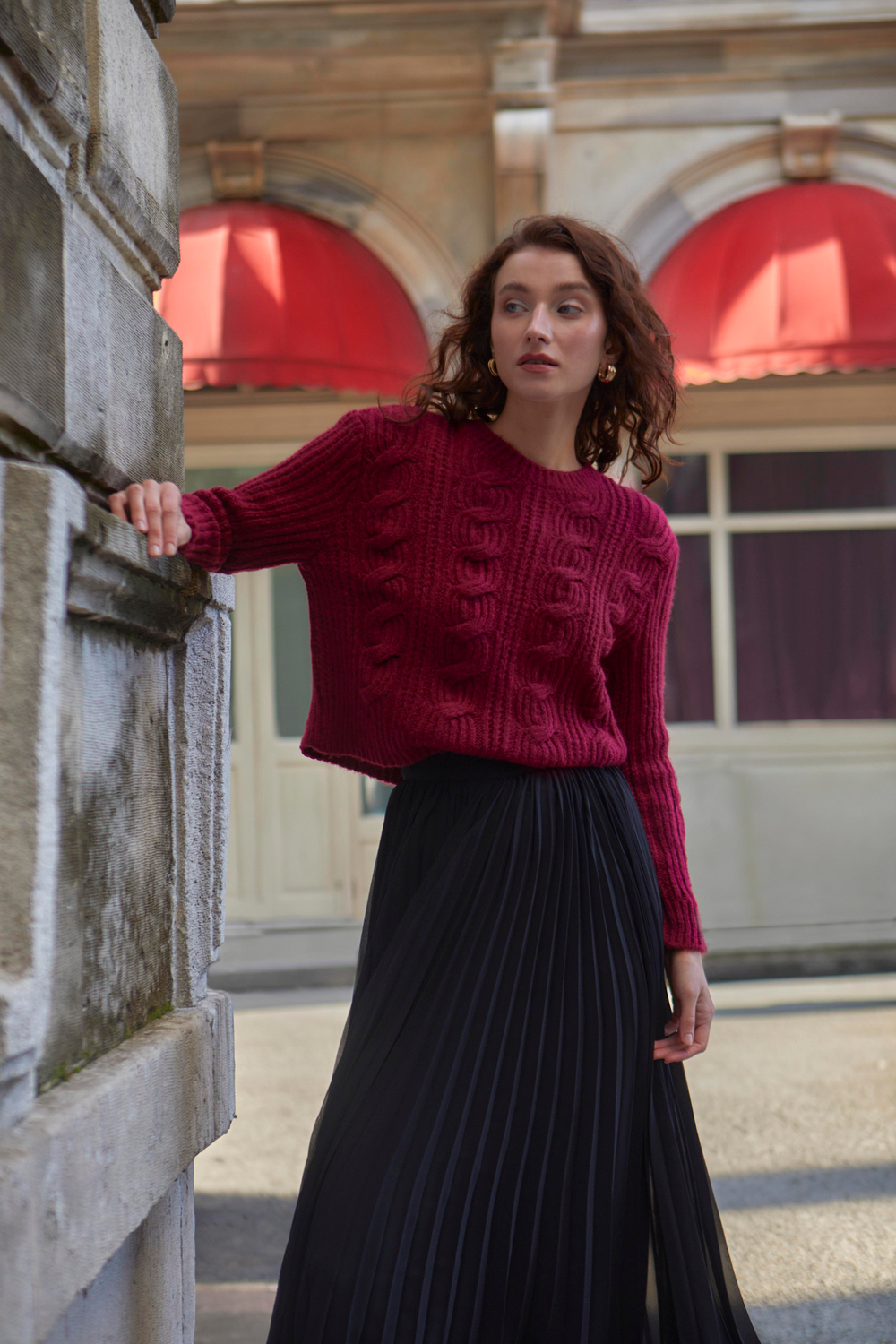 Geniş Saçlı Crop Kazak Br7028 Bordo