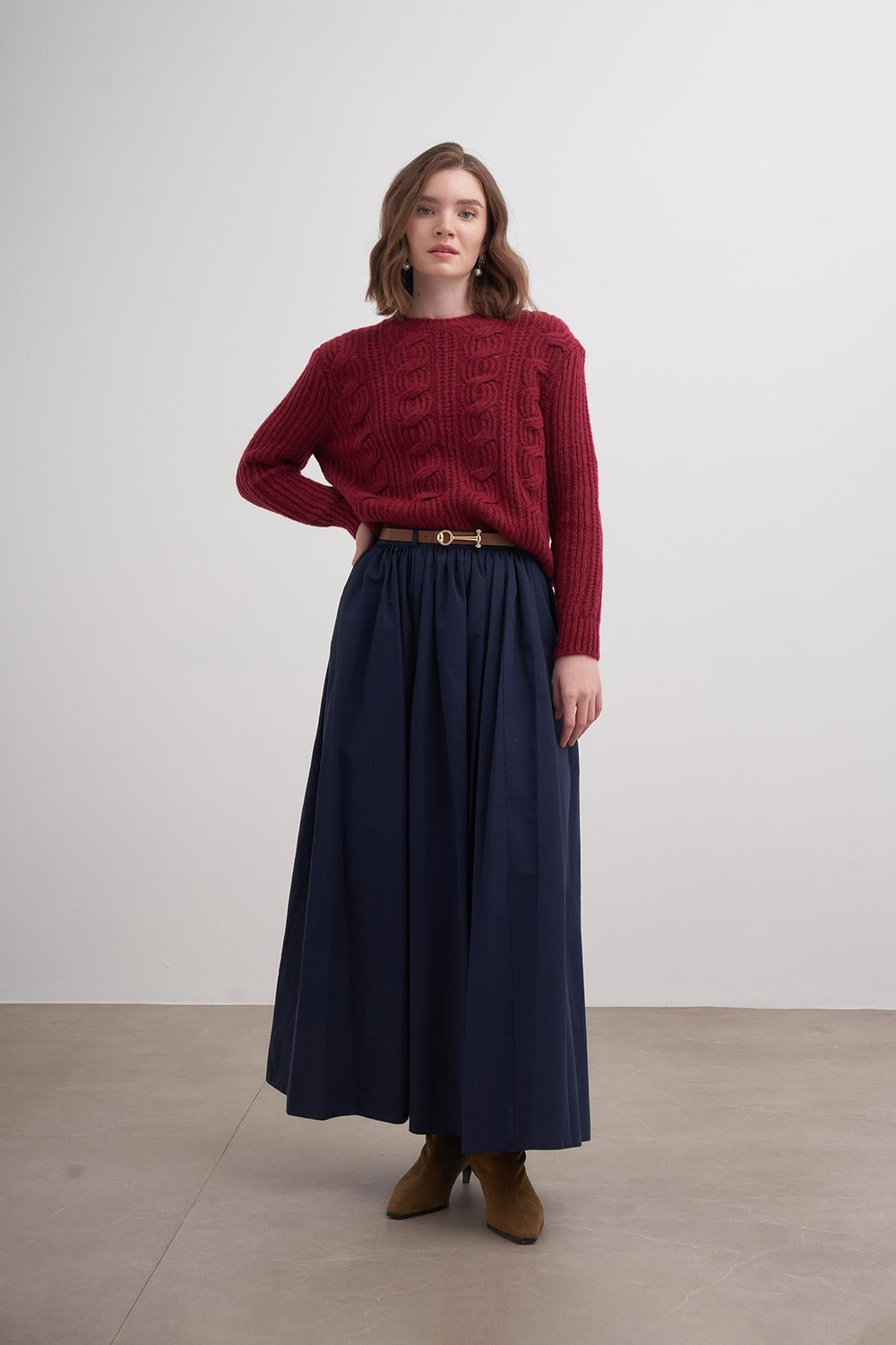 Geniş Saçlı Crop Kazak Br7028 Bordo