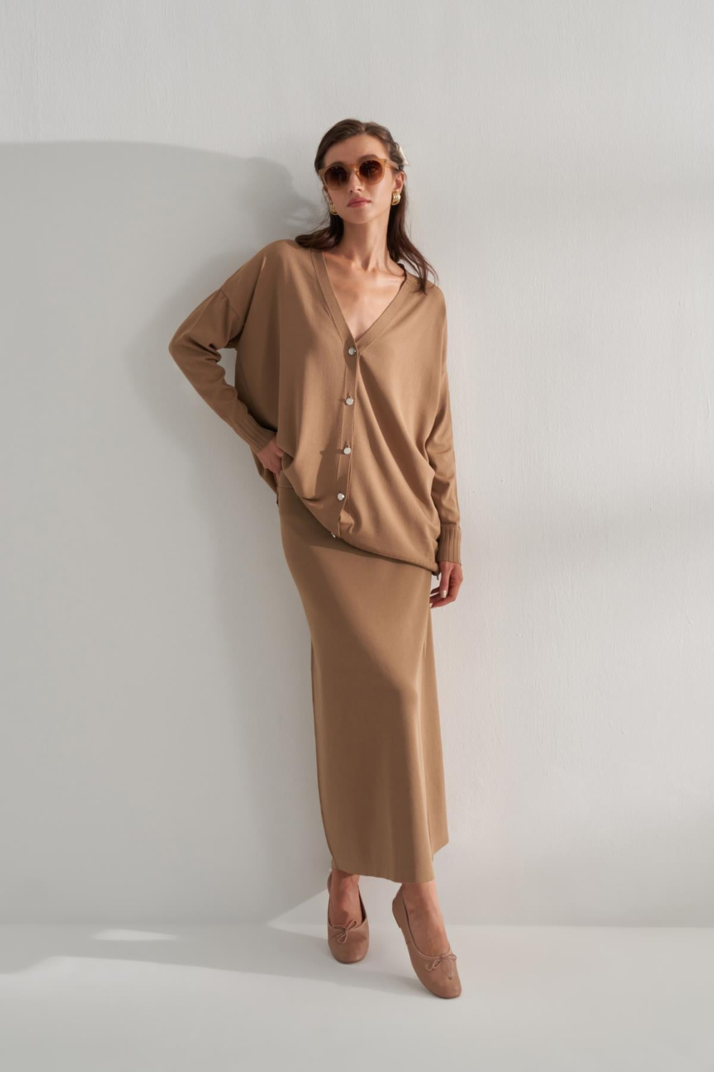 Kısa Rayon Merserize Hırka Camel