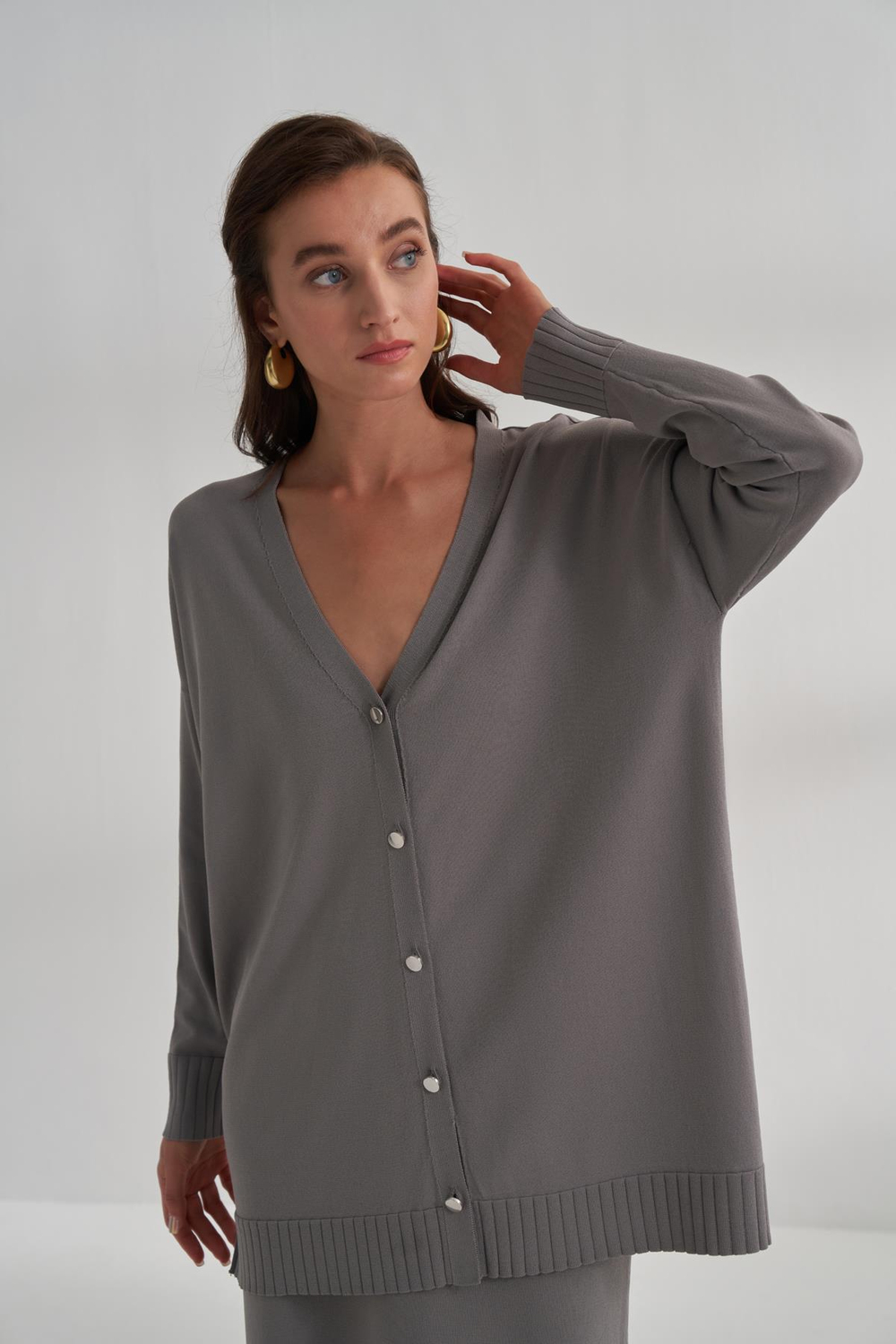 Kısa Rayon Merserize Hırka Gri