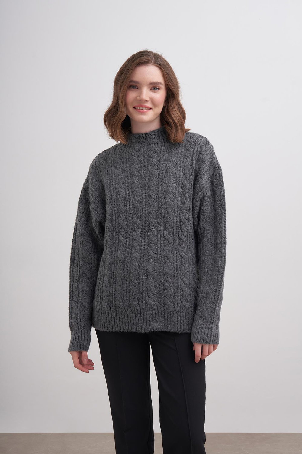 Klasik Saçlı Crop Kazak Br7004 Antrasit