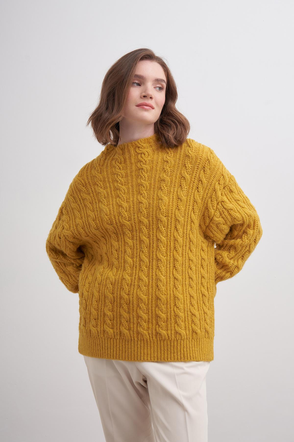 Klasik Saçlı Crop Kazak Br7004 Hardal