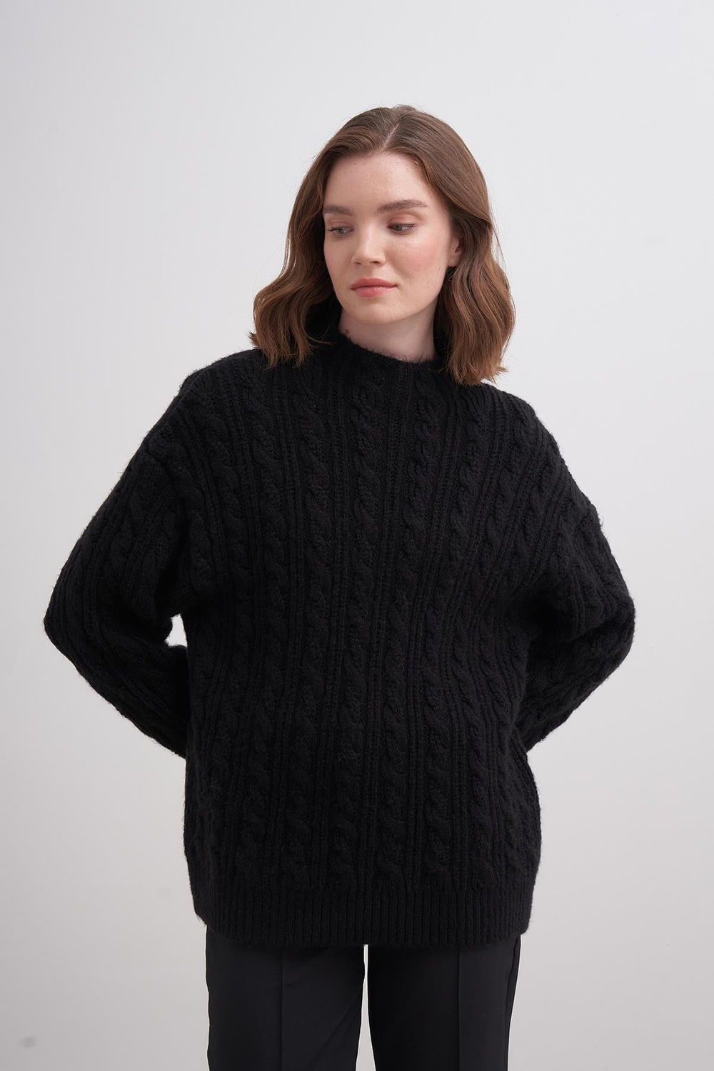 Klasik Saçlı Crop Kazak Br7004 Siyah