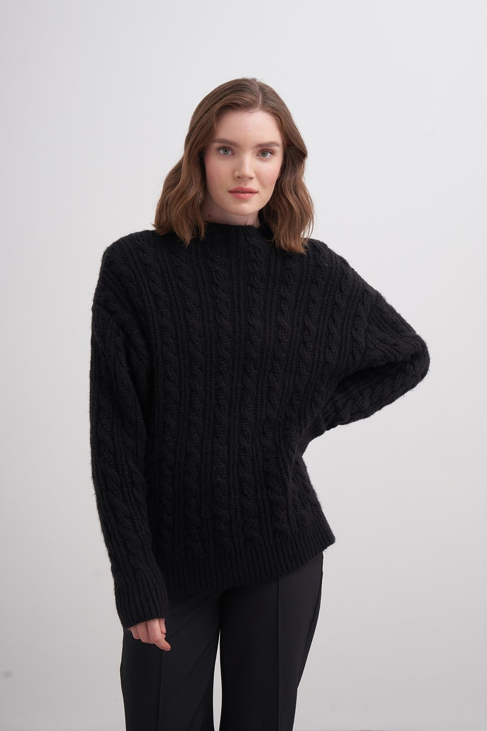 Klasik Saçlı Crop Kazak Br7004 Siyah