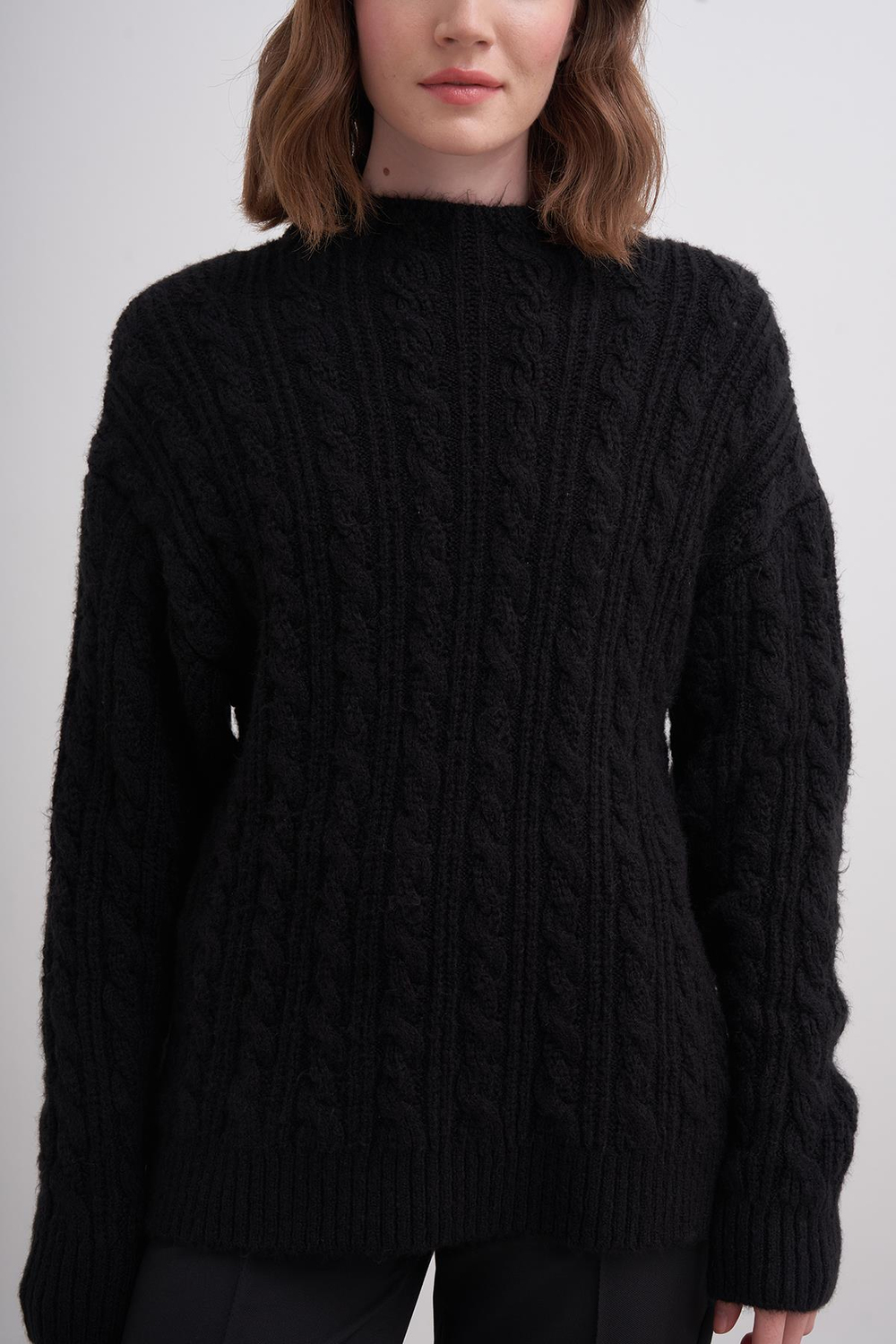 Klasik Saçlı Crop Kazak Br7004 Siyah