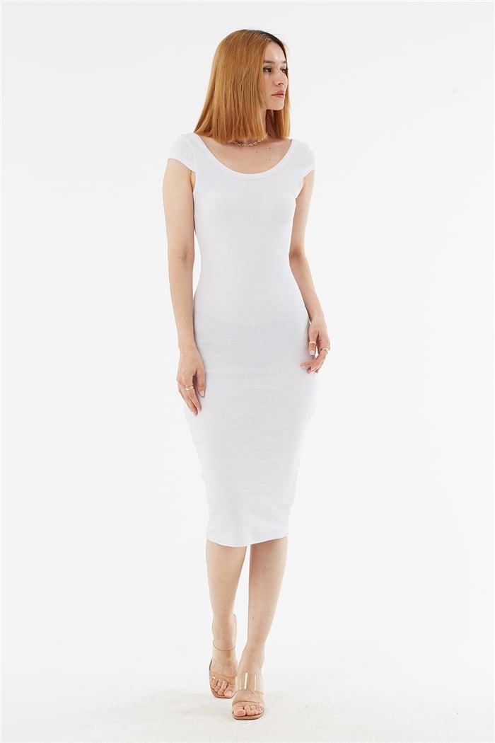 Avrile Ay Kollu Kaşkore Elbise  BEYAZ  A22-10583