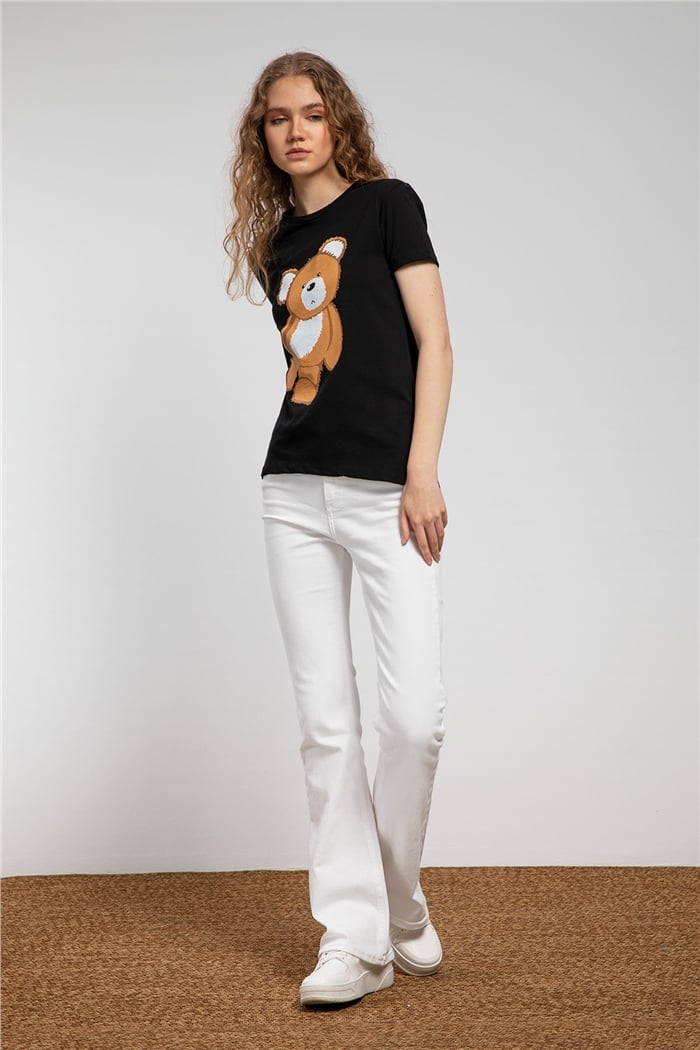 Avrile Ayıcık Baskılı T-Shirt  SİYAH  A21-10433