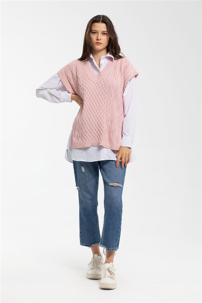 Avrile Baklava Desenli Triko Tunik  PUDRA  A91676-S