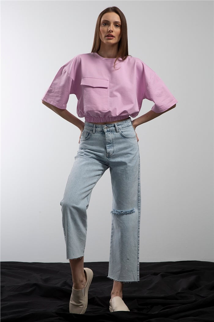 Avrile Beli Lastikli Cepli Crop Bluz  LİLA  A21-10356