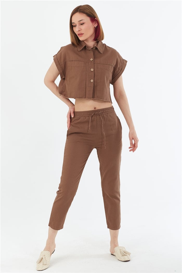 Avrile Beli Lastikli Pantolon  KAHVE  AP22-1001