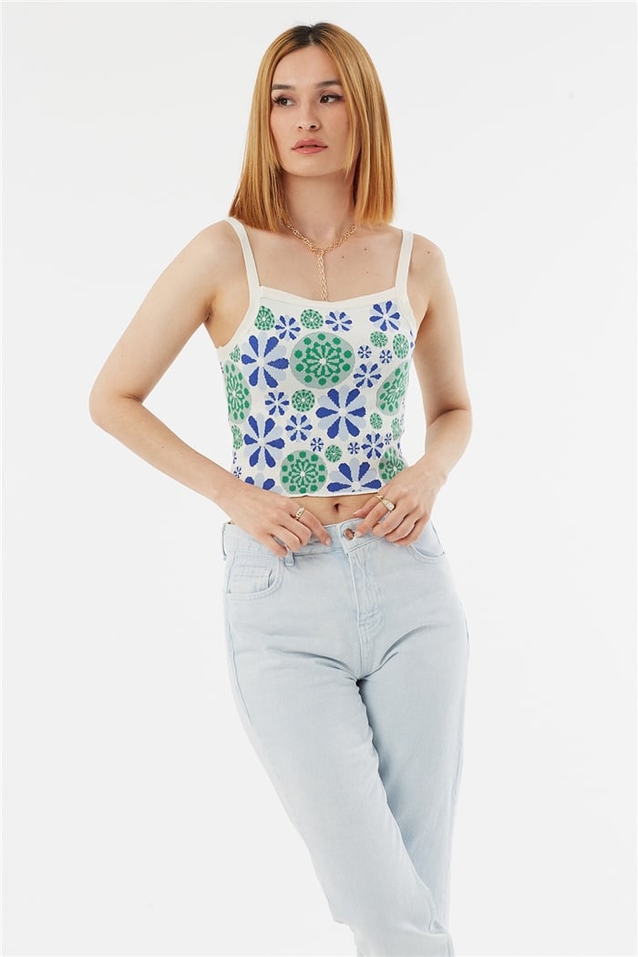 Avrile Çiçek Desenli Atlet  BEYAZ-SAKS  A92070-S