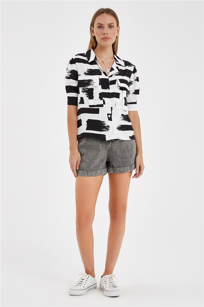 Avrile Çizgi Desenli Gömlek  BEYAZ  A20-10241