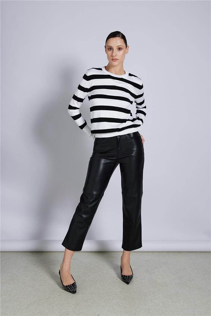 Avrile  Çizgili Triko Bluz BEYAZ-SİYAH A92594-S