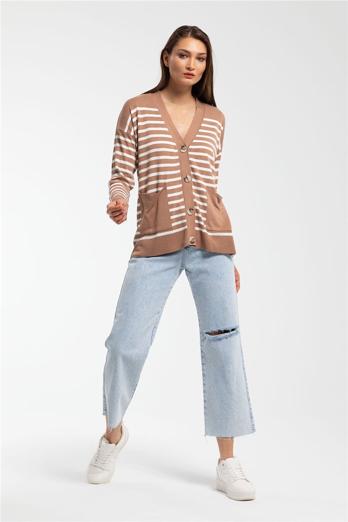 Avrile Çizgili Triko Hırka  CAMEL  A91738-S