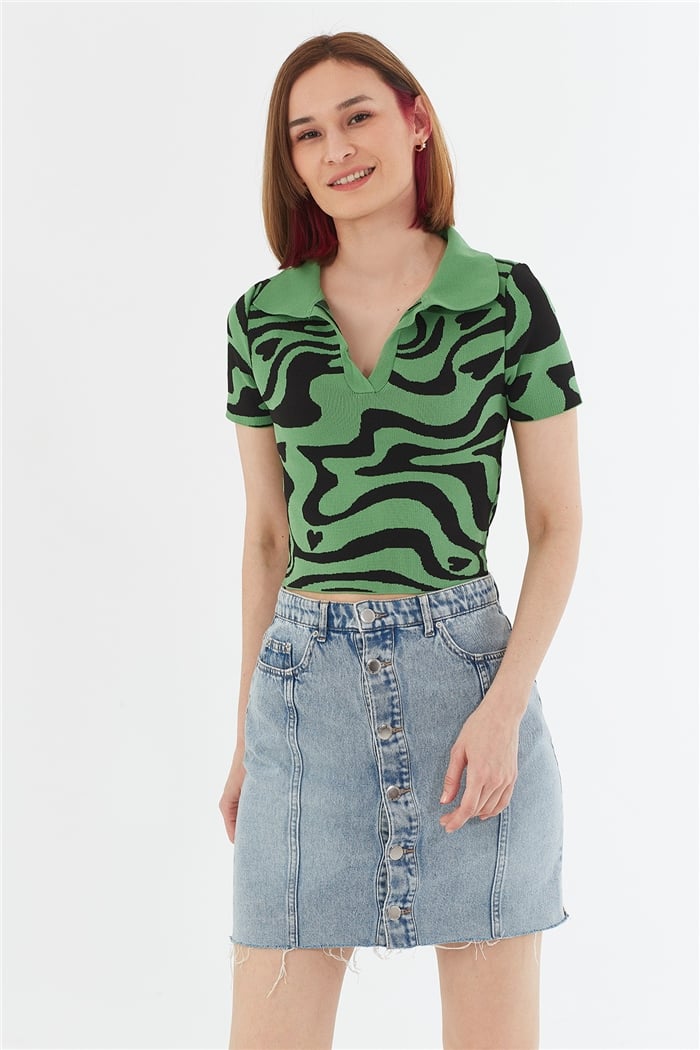Avrile Desenli Polo Yaka Kazak  BENETTON-SİYAH  A92046-S