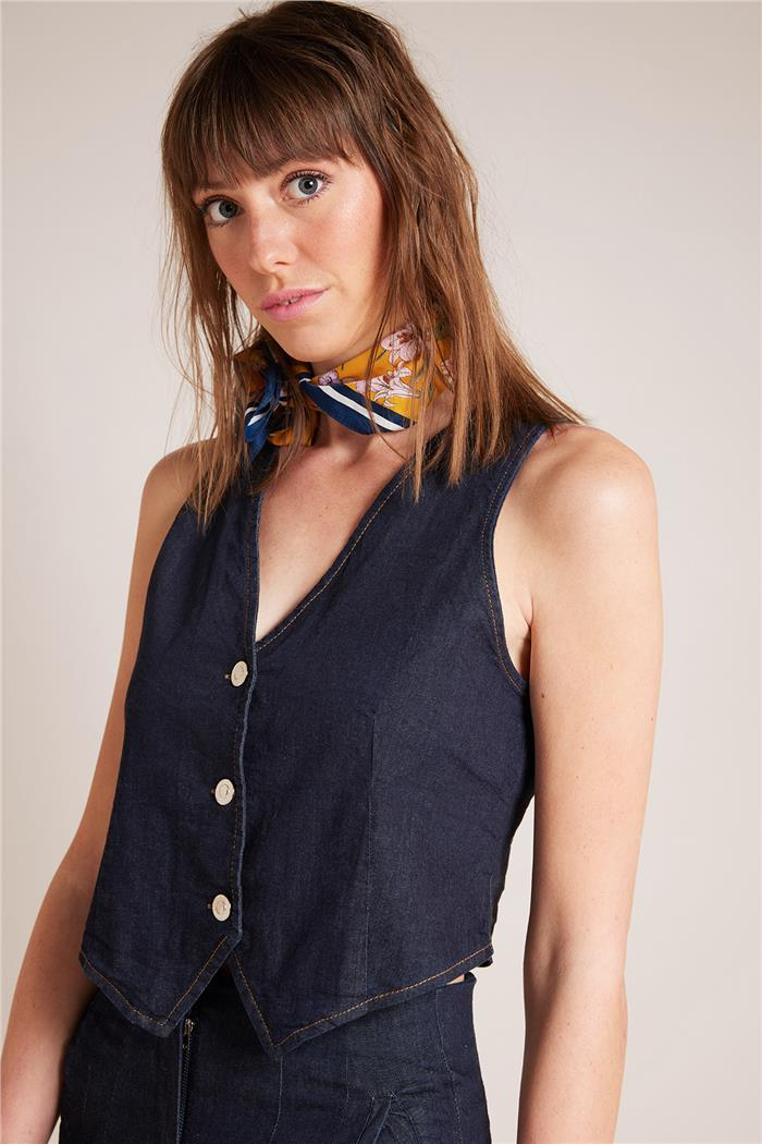 Avrile  DİKİŞ DETAYLI DENIM YELEK LACİVERT A25-10374