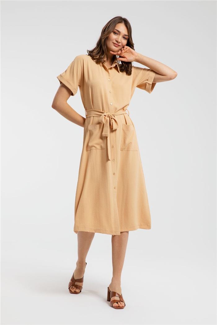 Avrile Düğmeli Detaylı Elbise  CAMEL  A21-10444