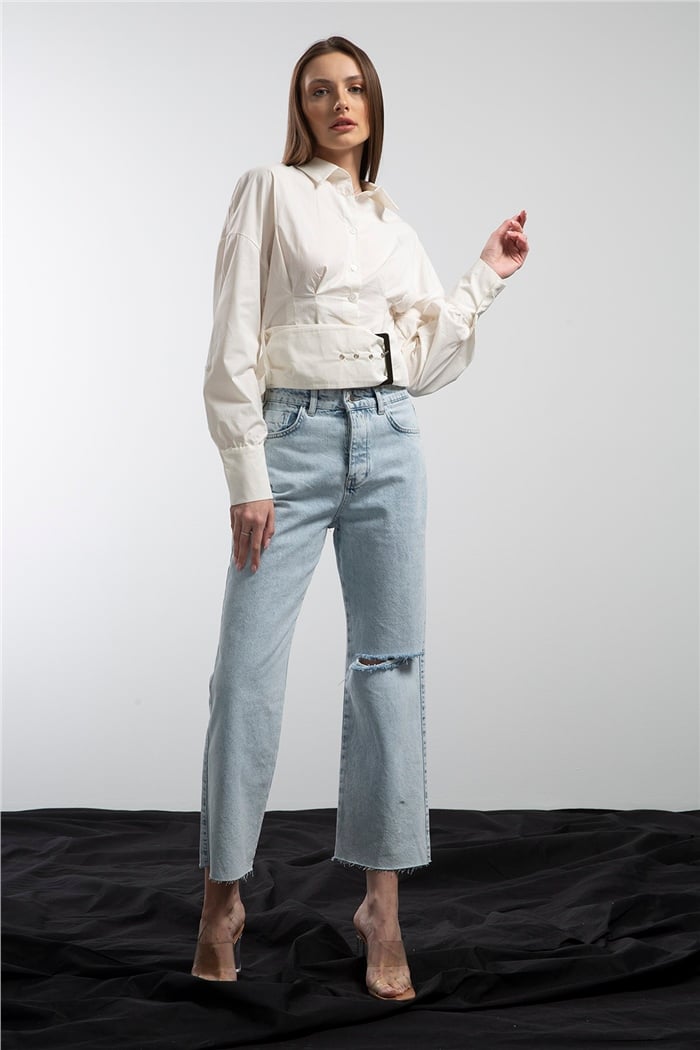 Avrile Düğmeli Önü Tokalı Gömlek  EKRU  A21-10347