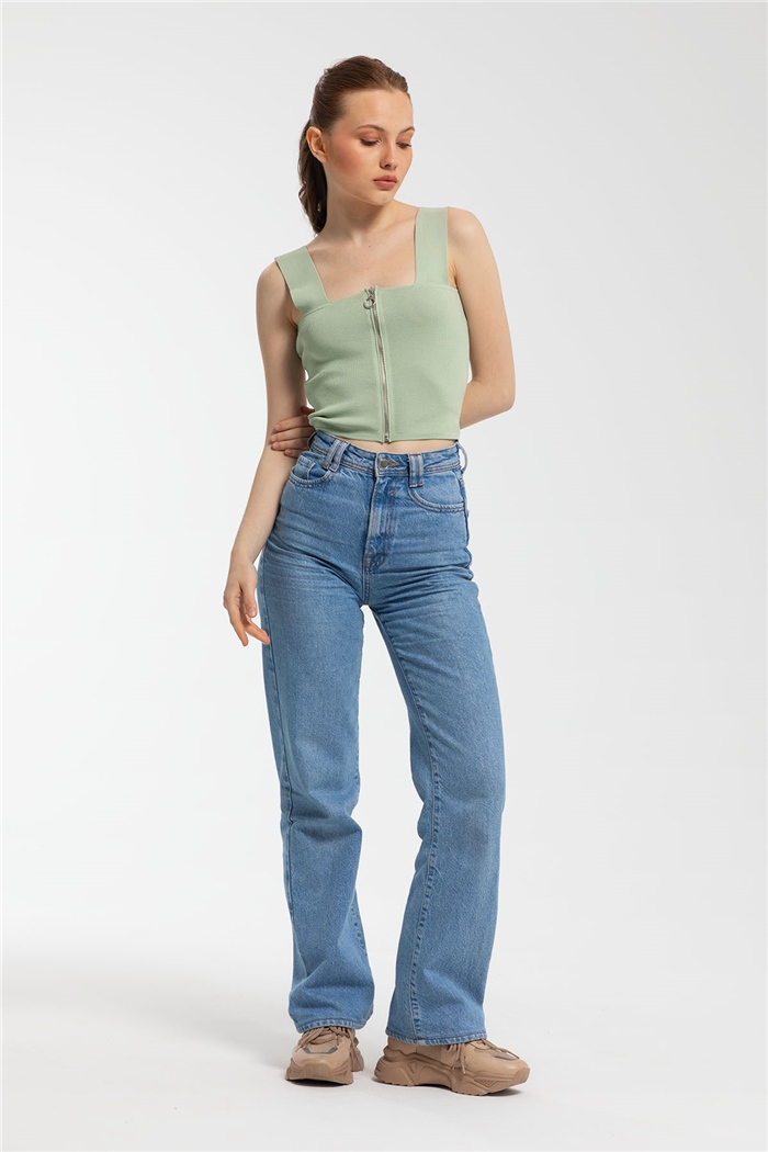 Avrile Fermuarlı Triko Bluz  MİNT YEŞİLİ  A91756-S