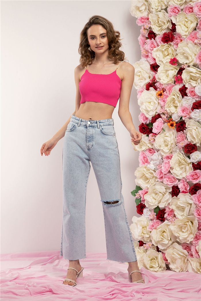 Avrile İnci Askılı Triko Bluz  FUŞYA  A91751-S