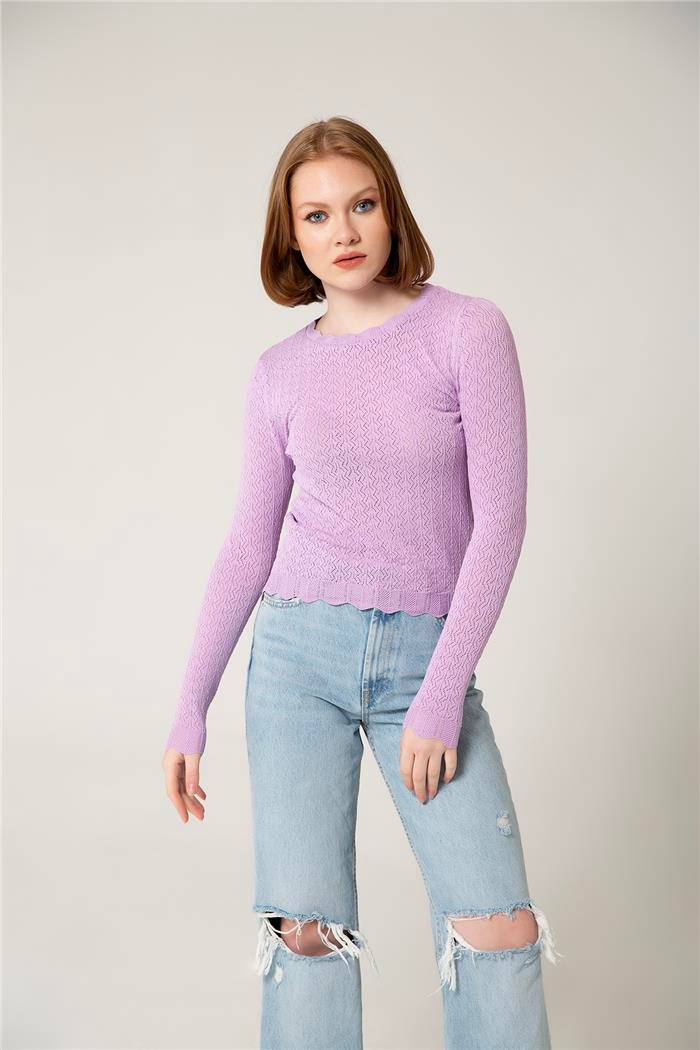 Avrile Kadın Ajurlu Triko Bluz LİLA A92294-S