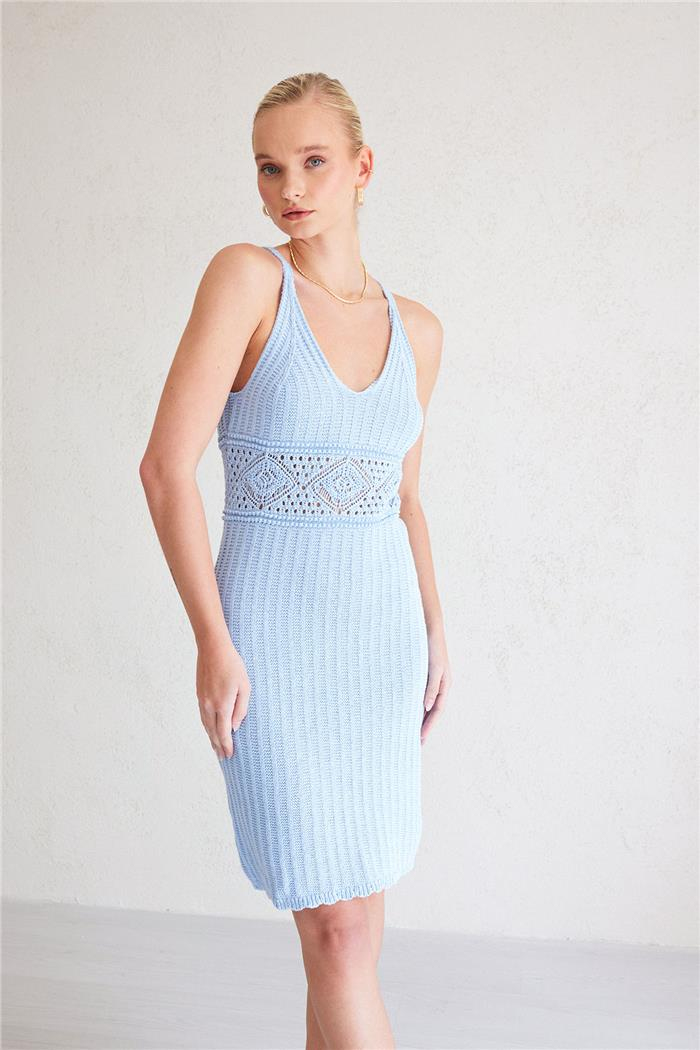 Avrile Kadın BEL DESENLİ ELBİSE BEBE MAVİ A92340-S
