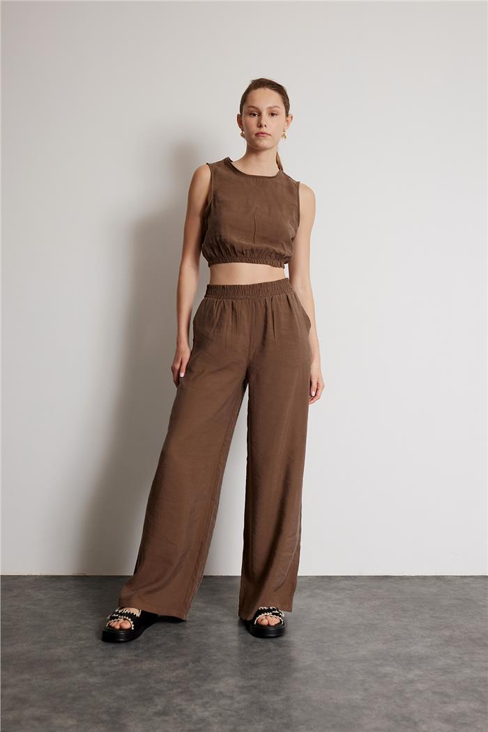 Avrile Kadın BELİ LASTİKLİ CROP KAHVE A24-10287