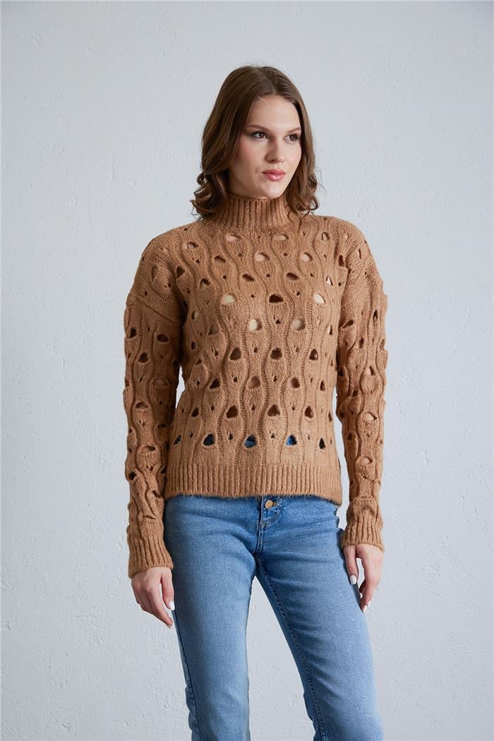 Avrile Kadın Delikli Triko Kazak CAMEL A92423-S