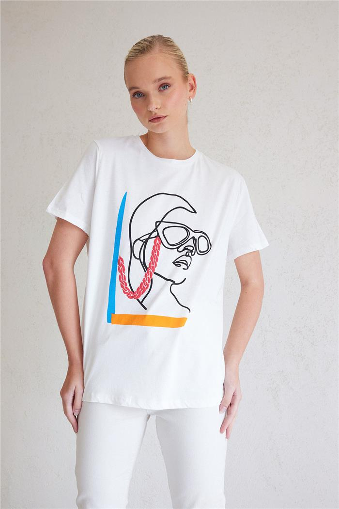 Avrile Kadın Kız Baskılı T-Shirt EKRU MA23-1008