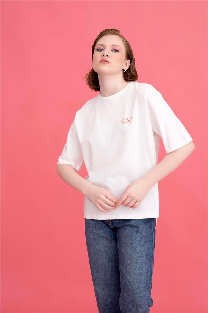 Avrile Kadın Ön ve Arka Baskılı T-Shirt EKRU A23-10118