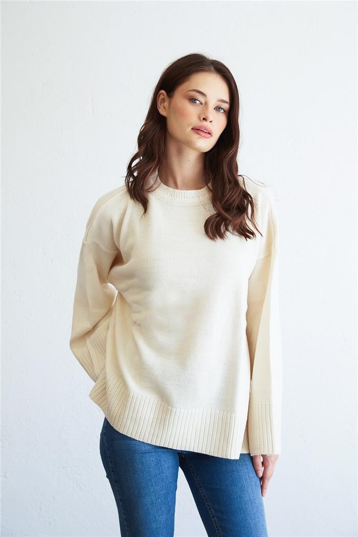 Avrile Kadın Oversize Basic Kazak EKRU A92145-S