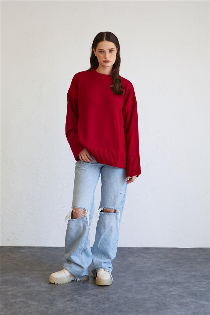Avrile Kadın Oversize Basic Kazak KIRMIZI A92145-S