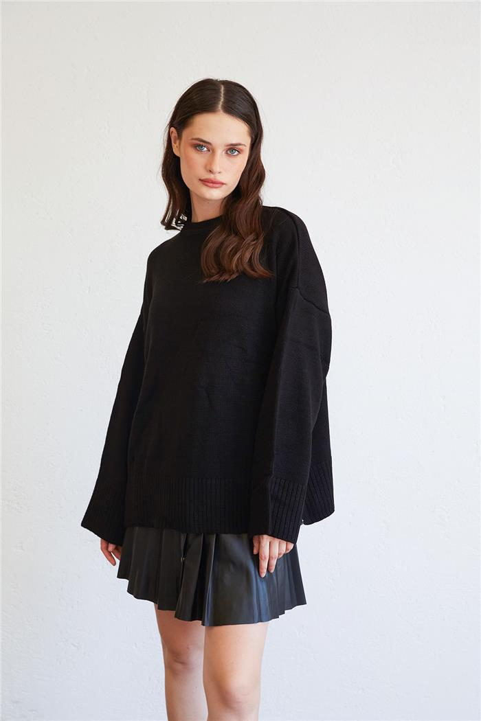Avrile Kadın Oversize Basic Kazak SİYAH A92145-S