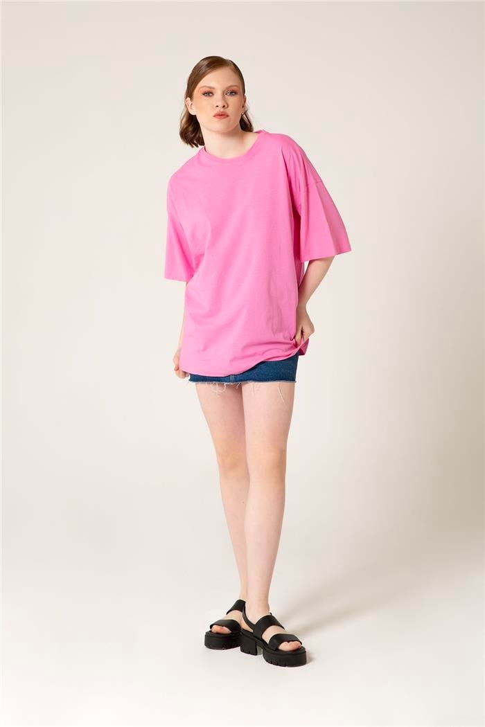 Avrile Kadın Oversize T-Shirt PEMBE A23-10111