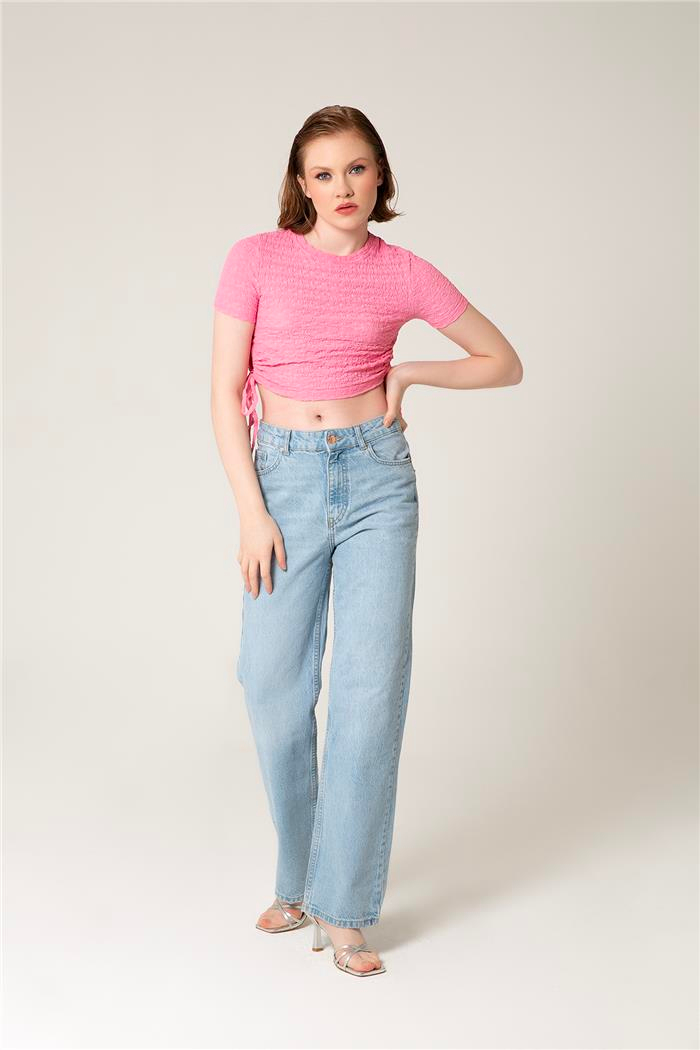Avrile Kadın Yan Büzgü Detaylı Bluz PEMBE A23-10128