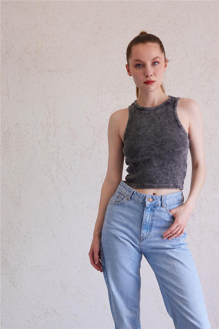 Avrile Kadın Yıkamalı Kolsuz T-Shirt ANTRASİT A23-10196