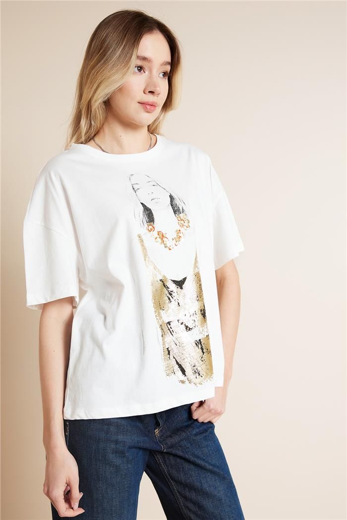 Avrile  KIZ BASKILI T-SHIRT EKRU SA25-1001